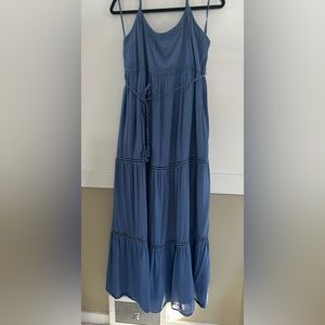 Long Blue Boho dress with tie detail